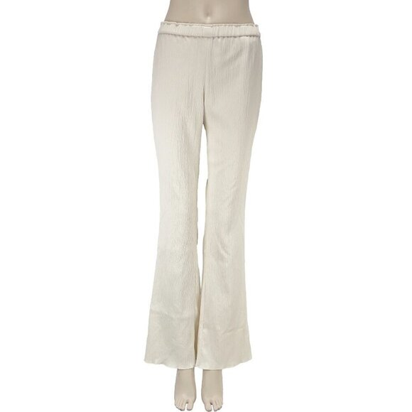 ZARA Flared Crinkled Pull-on Cream Neutral White Leggings Pants Size M - Picture 1 of 9